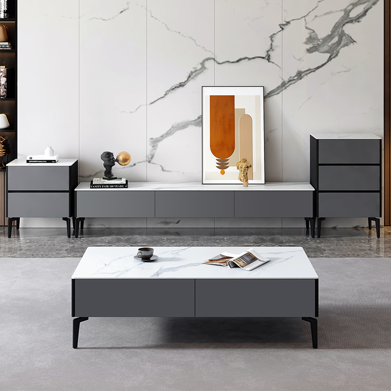 Modern minimalist rock plate tea table TV cabinet Composition Living room light and luxurious TV cabinet Easy home small family type wall cabinet