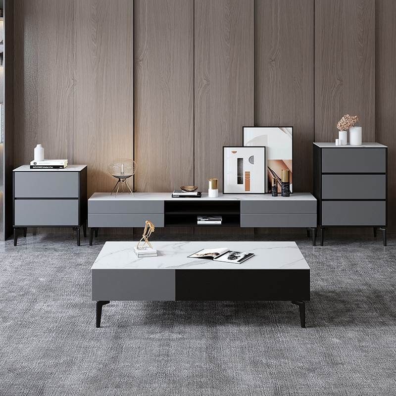 Extremely simple rock board TV cabinet tea table combination light extravagant Nordic TV enclosure modern minimalist living-room small family type lockers