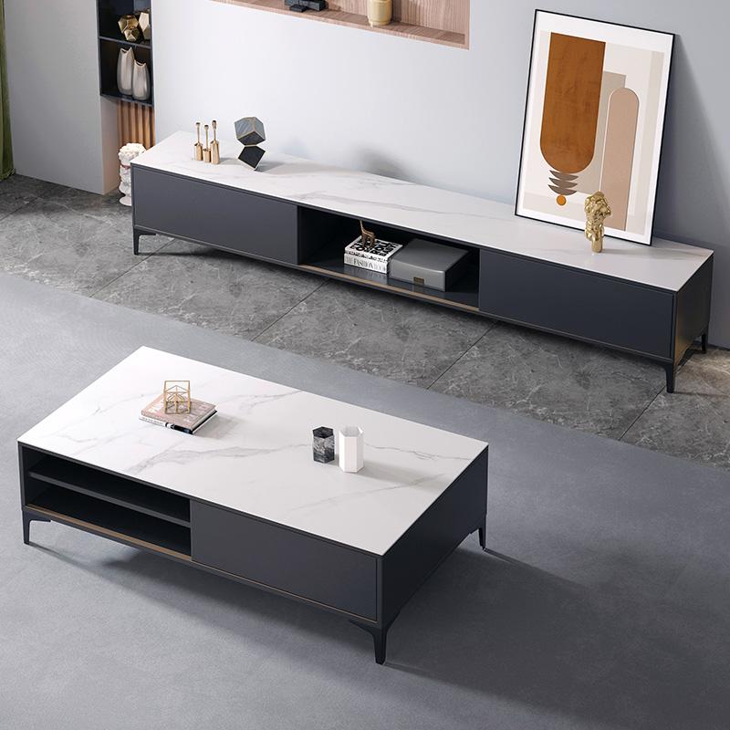 Nordic light luxury TV cabinet coffee table combination modern simple TV cabinet rock slab glass small apartment floor cabinet