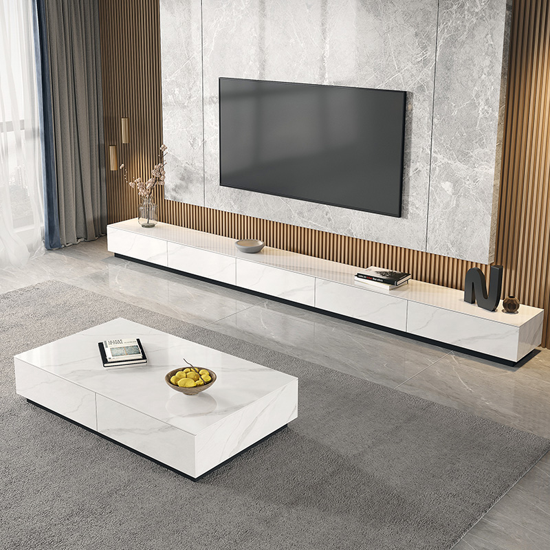 Light Lavish Rockboard Terrace TV Cabinet Tea Table Combination Modern Minimalist cabinet Living room Small family type Easy TV enclosure