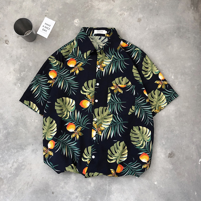Port Wind Super Fire Flower Short Sleeve Shirt Chic Loose Beach Resort Design Sensation Couple 50% Sleeves Flowers Shirt Man