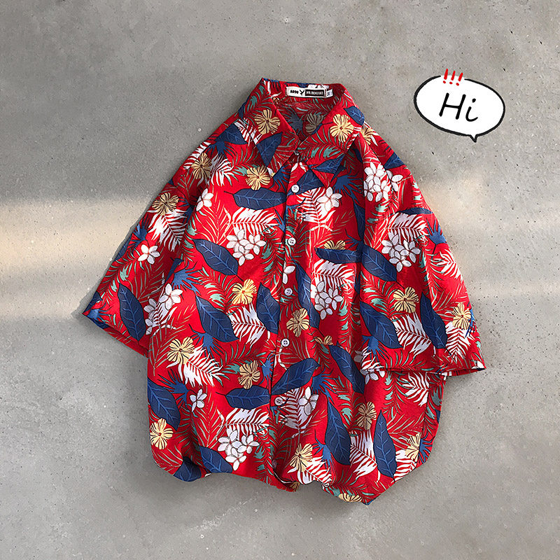 Tidal Signs Port Wind Retro Flowers Shirts Men's Size Chic Holiday Tide Thin Hawaiian Beach short sleeve shirt