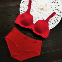 Big red underwear thin suit female wedding bride natal year bra no steel ring plus size seamless bra is cow