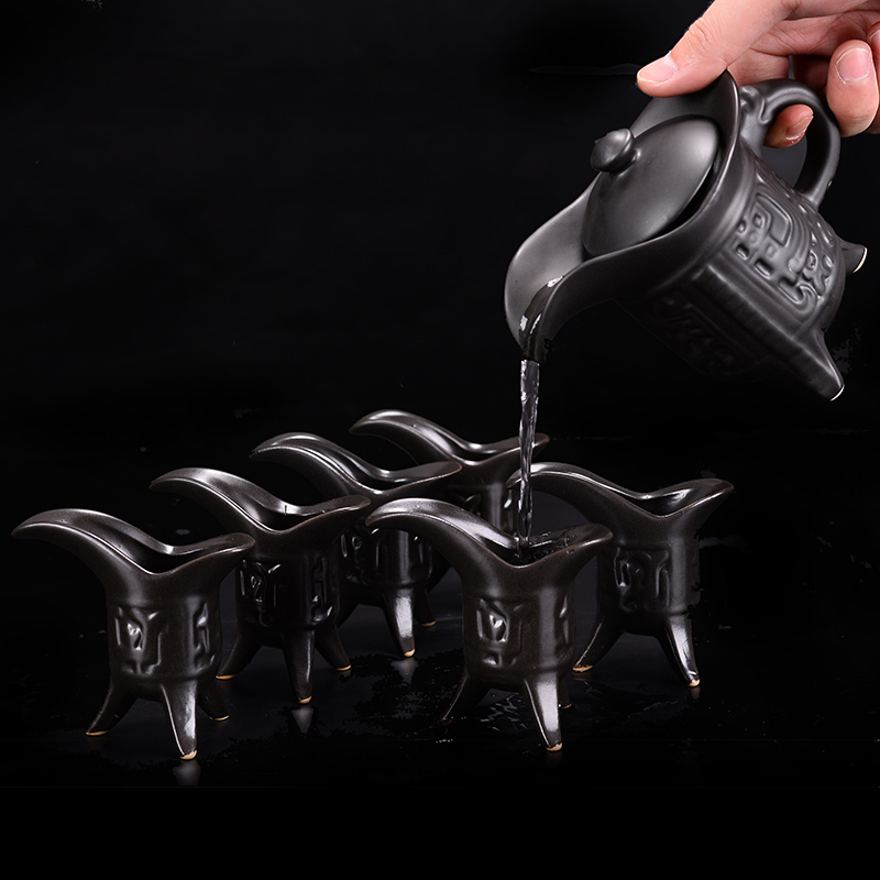 Antique black ceramic wine furniture set Wine Pot Yellow Wine Sub wine Wine Glass Spirits Glass Wine Cups Small Wine Flush
