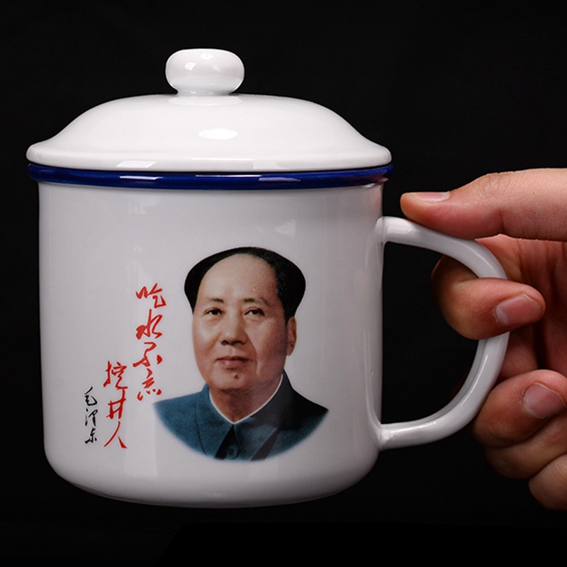 Cup Ceramic Mark Cup With Lid Retro Water Cup Office Creative Tea Vat Custom Nostalgia Classic Imitation Enamel Cup