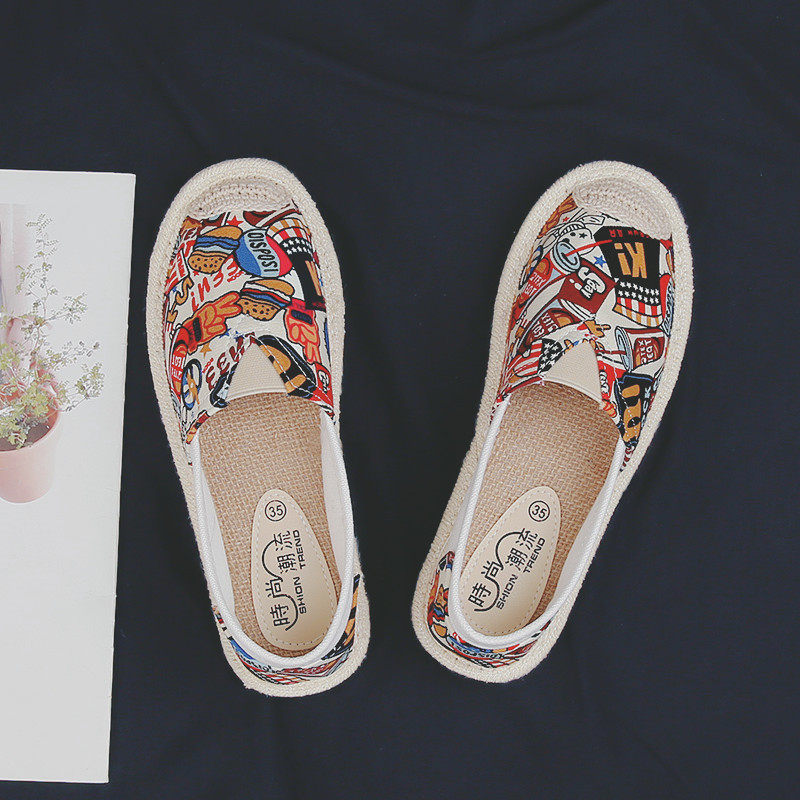 Mostarsea personalized graffiti design ~ soft bottom lazy fisherman shoes women's slip-on casual all-match canvas shoes