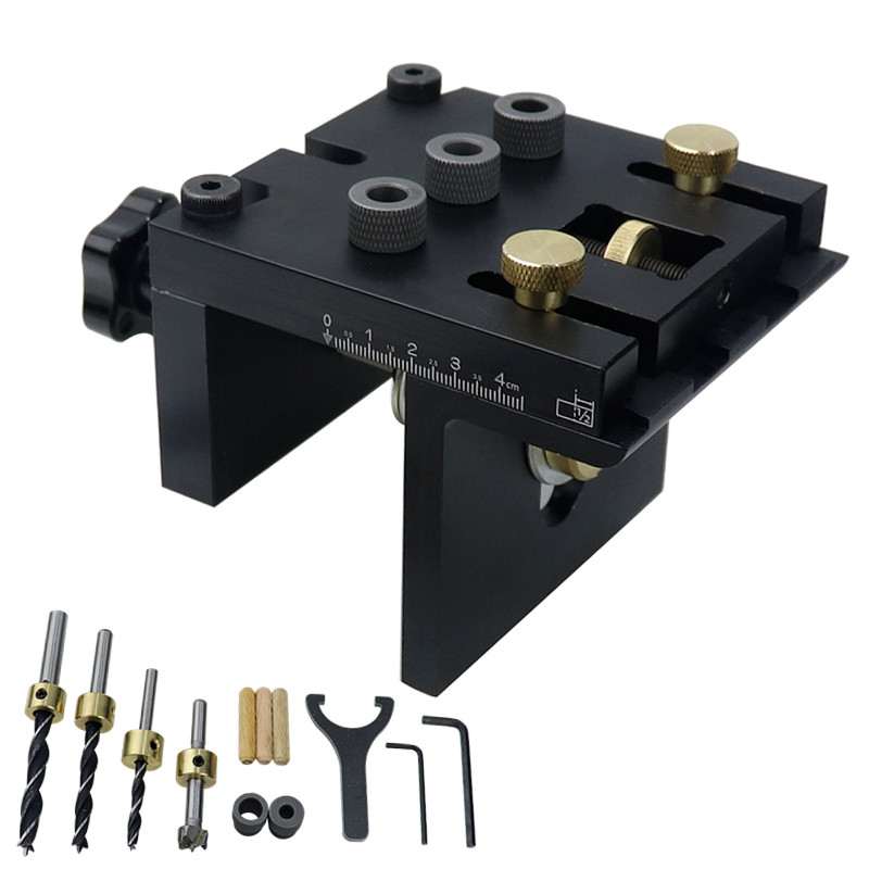 Woodwork punching machine three-in-one punching locator drilling machine plate type furniture round wood tenon positioning hole-punching machine