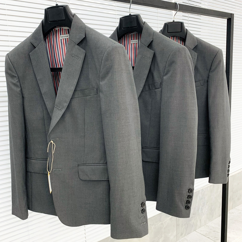 Tb Suit Set with Double Slits and Two Buttons, Slim Fit Men's Business Casual Tb Wool Suit Jacket Top