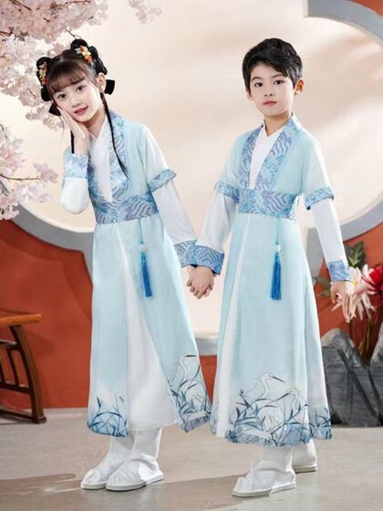 儿童汉服男童国学演出服中国风日常套装超仙小孩女童古装夏季薄款