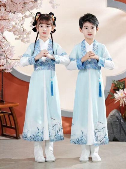 儿童汉服男童国学演出服中国风日常套装超仙小孩女童古装夏季薄款