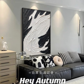 Black and white gray living room simple modern decorative painting sofa background wall floor painting abstract atmospheric entrance hall hanging painting