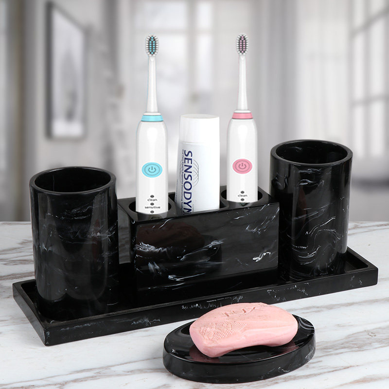 Nordic marble European bathroom five-piece set resin simple toothbrush rinse cup wash set hand sanitizer bottle
