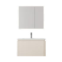 Realte Y0019 Intelligent Controlled Light Mirror Bathroom Cabinet Ceramic Integrated Basin PET Paint-Free Board Multi-layer Solid Wood Makeup Mirror Cabinet