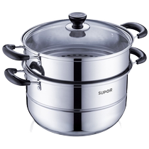 Supor steamer 304 stainless steel steamer double-layer steaming soup pot multi-bottom gas induction cooker universal SZ26B46