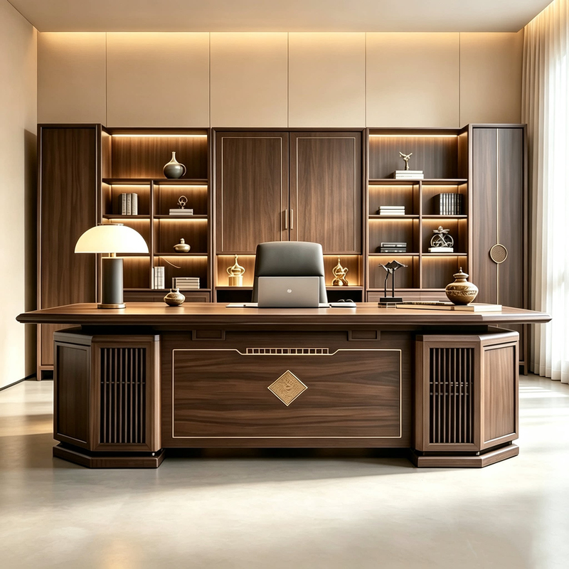 New Chinese-Style North American Black Walnut Executive Desk, New Light Luxury Solid Wood High-End Office President's Desk