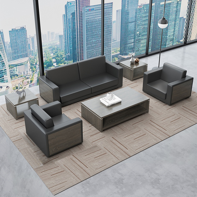 Baimu modern minimalist business reception area reception room leather art three-person office sofa coffee table combination