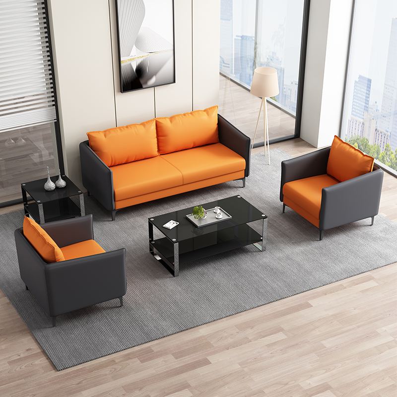 Office sofas portfolio Small family type trio of business reception room minimalist modern leather art sofa tea table suit