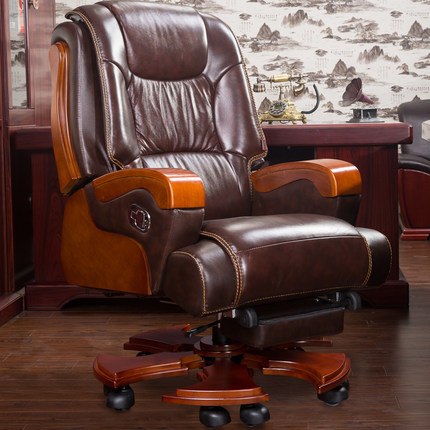 Baimu leather boss chair cowhide executive chair solid wood office chair massage reclining swivel chair home computer chair