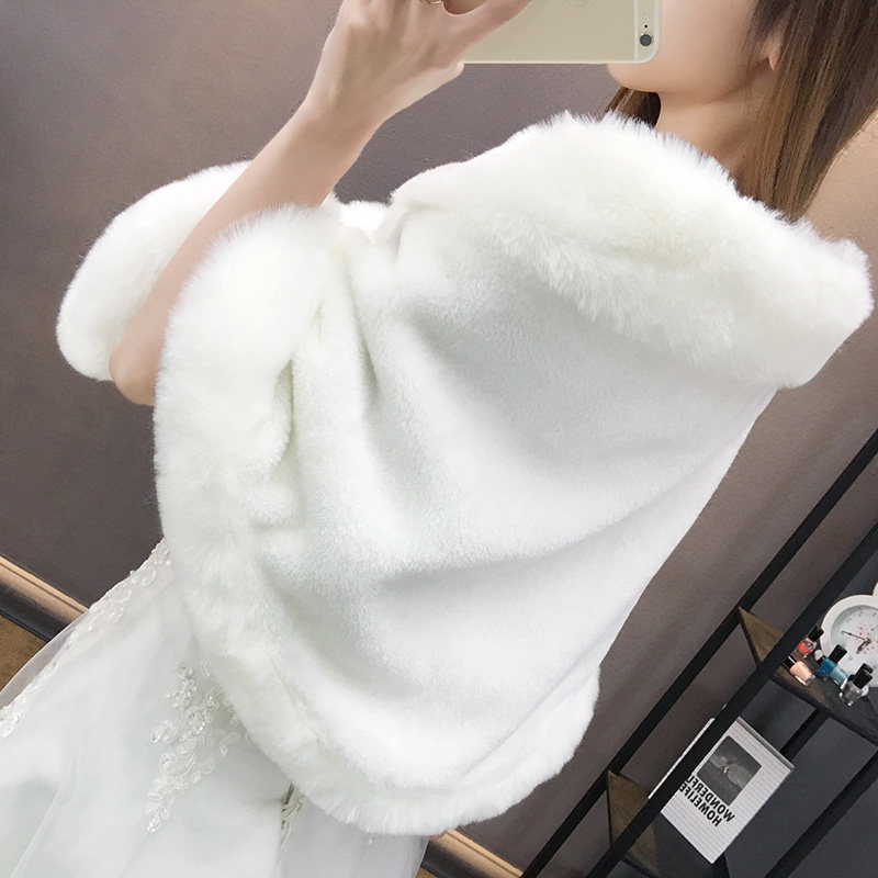 Wedding shawl Winter wool shawl women's cloak Autumn and winter bride wedding cheongsam Bridesmaid cloak thickened warm white