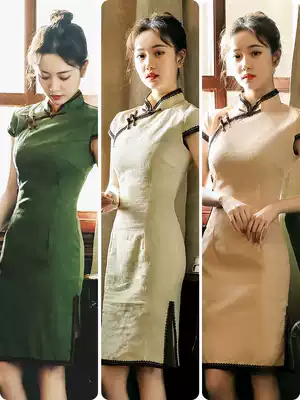 Young cheongsam girl 2021 new female spring and autumn new Chinese style retro hip short improved dress