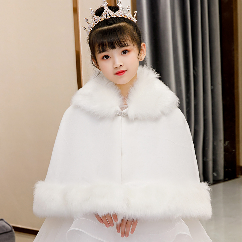 Children's dress shawl princess cape girl small shawl winter flower girl wedding dress big boy fur shawl winter cape