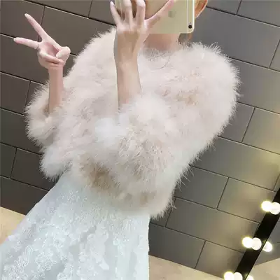 New Bride wedding dress woolen shawl ostrich fur coat winter long sleeve real hair thick warm Korean winter