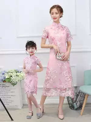 Parent-child cheongsam 2021 summer women's dress mother and daughter dress young girl new style children girl dress