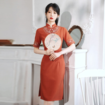 National tide cheongsam modified version 2021 New Chinese style womens orange young National Style summer fashion