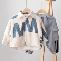 Childrens long sleeve shirt boys plus velvet thickened Korean version of foreign-made shirt