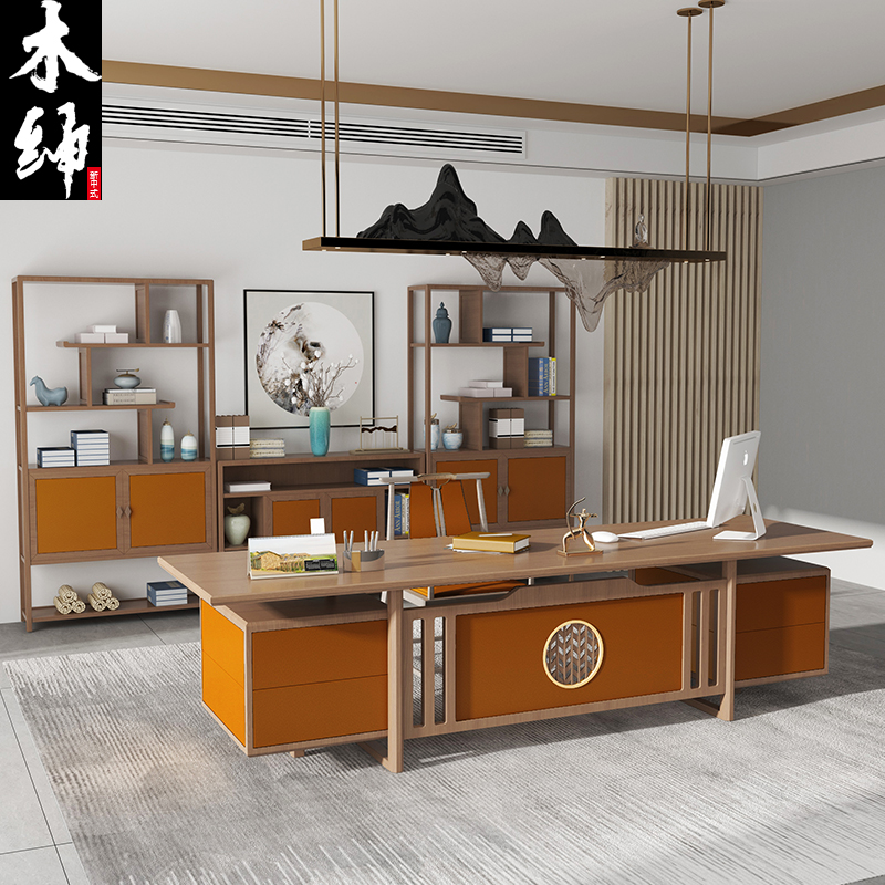 New Chinese solid wood book table and chairs modern minimalist white wax wood boss table light extravagant desk big bandai furniture custom