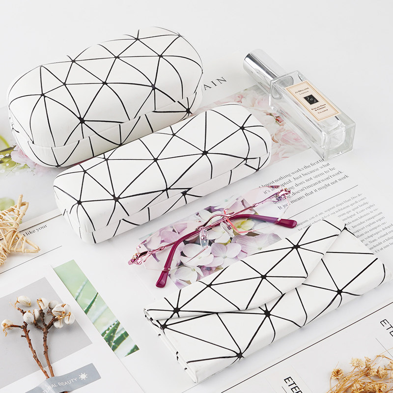 Solid Textured Wire Bar White Glasses Case Custom Personality Sunglasses Box Ins Girl pressure Compression Folding and Folding Containing Box Men