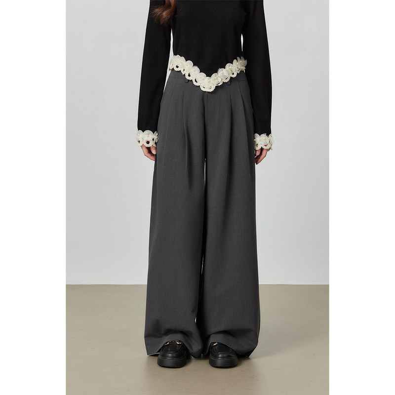 Gray Wide-Leg Pants for Women 2026 Spring New Style Loose Design Lazy Style Wide-Leg Pants