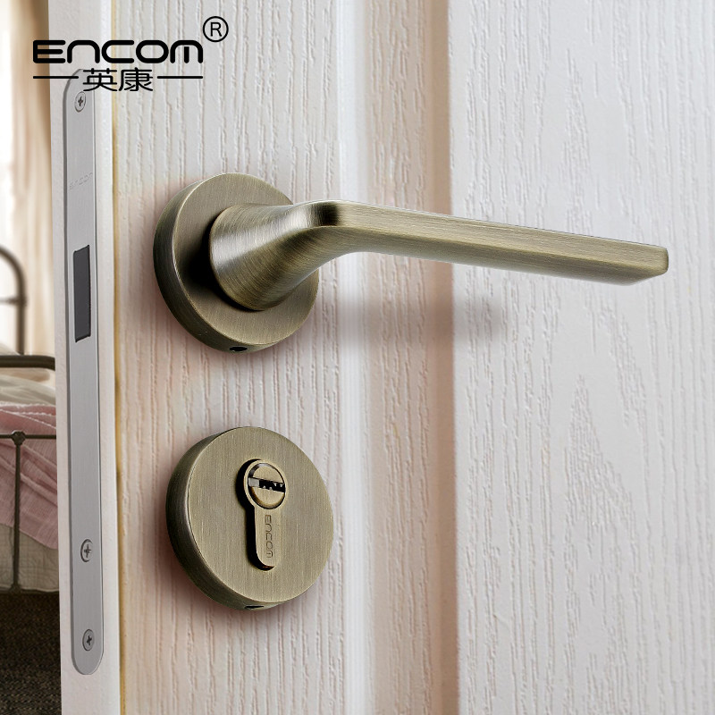 ENCOM Yingkang Qinggu bronze door lock magnetic and silent indoor door lock modern minimalist bedroom lock mute door handle-Taobao