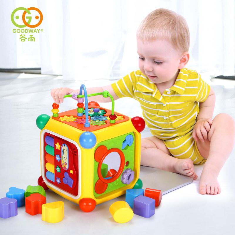 Valley Rain Six Noodle Boxes Children Versatile 1 year September Baby hexahedron Baby Puzzle Early Teach Toy Shape Pairing
