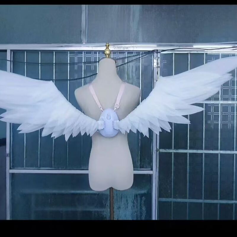 Electric Motorized Music Console Cosplay Style Convention Performance Imitation Angel Wings Feather Accessories Back Decoration for Men and Women
