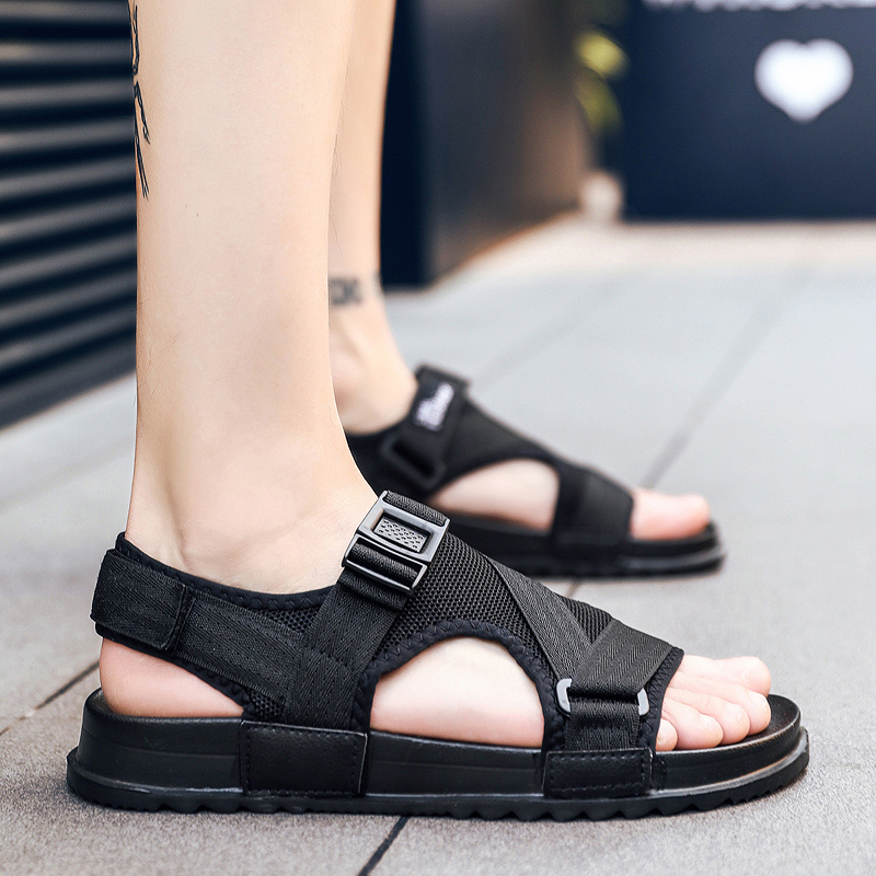 Giày sandal nam thanh niên vải bạt đi giày nam mang một từ kéo dép nam ra giày thời trang kéo dép crocs nam