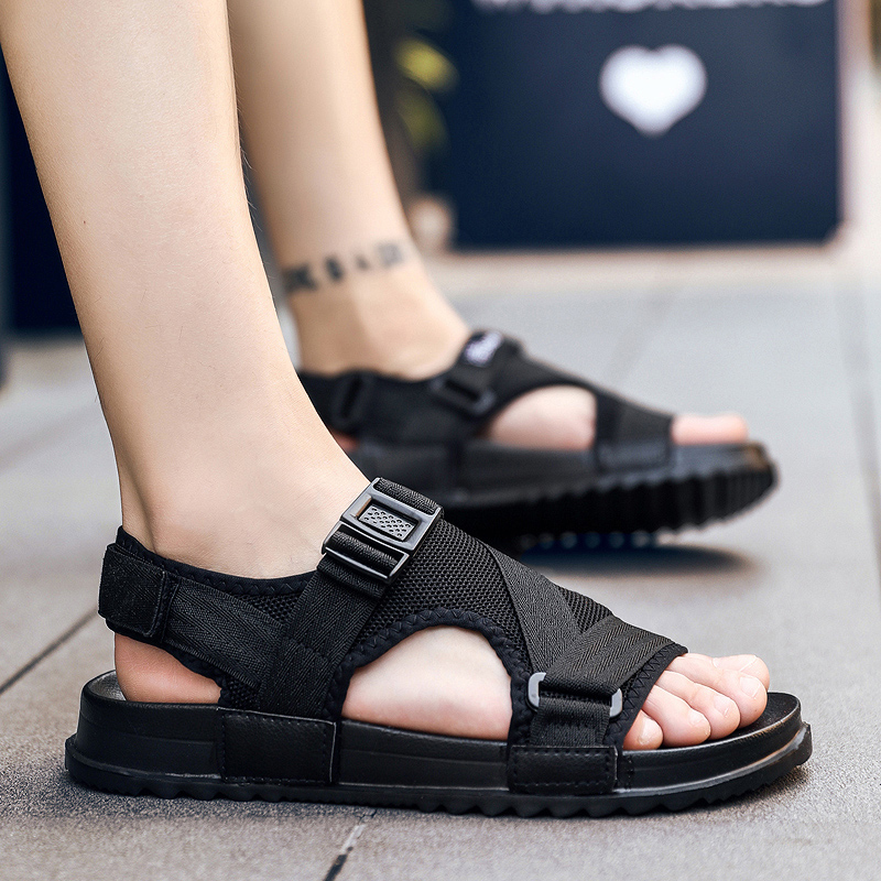 Giày sandal nam thanh niên vải bạt đi giày nam mang một từ kéo dép nam ra giày thời trang kéo dép crocs nam