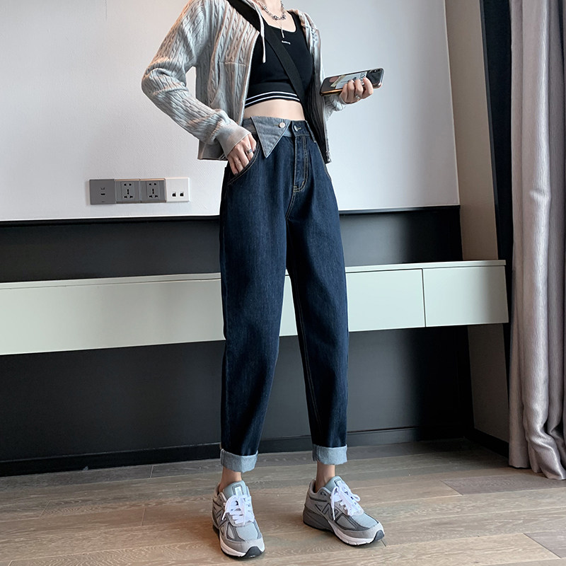 High Waist Haren Jeans Woman 2022 New spring clothing Slim Loose Design Sensation with velvet Carrot Old Daddy Pants