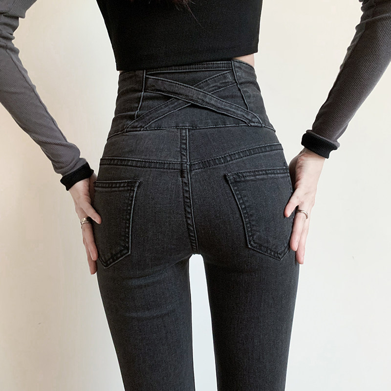 Grey Honey Peach Hip Tight Skinny Jeans Women's Pants 2023 New Winter High Waist Display Slim Fit Pencil Pants-Taobao