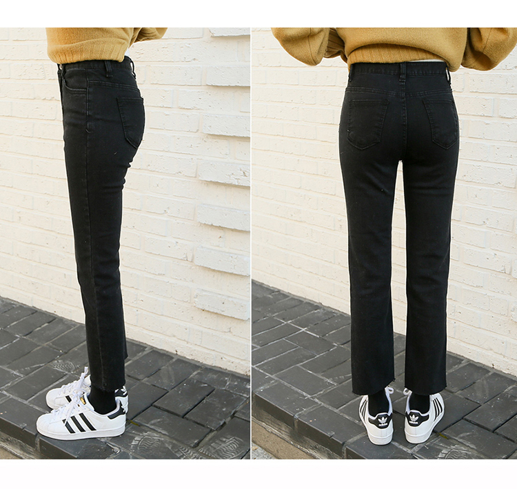 Quần ống suông nữ màu đen Quần jeans đen rộng 9 điểm cho học sinh phiên bản Hàn Quốc của quần lửng ống rộng cộng với nhung dày đồ nữ đẹp