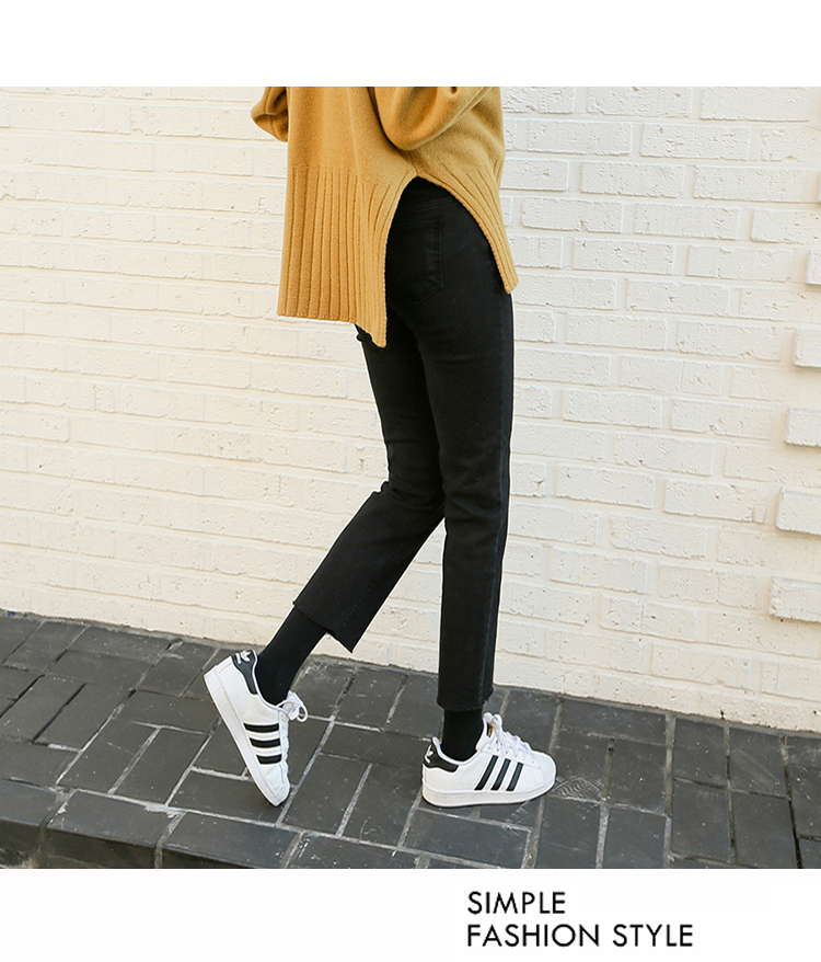 Quần ống suông nữ màu đen Quần jeans đen rộng 9 điểm cho học sinh phiên bản Hàn Quốc của quần lửng ống rộng cộng với nhung dày đồ nữ đẹp