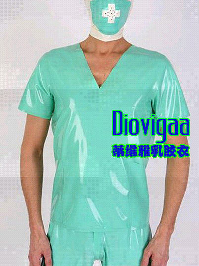 Latex Tights Gelsuit Cosplay Dress Male Hood with Mask Latex Top Latex Pants