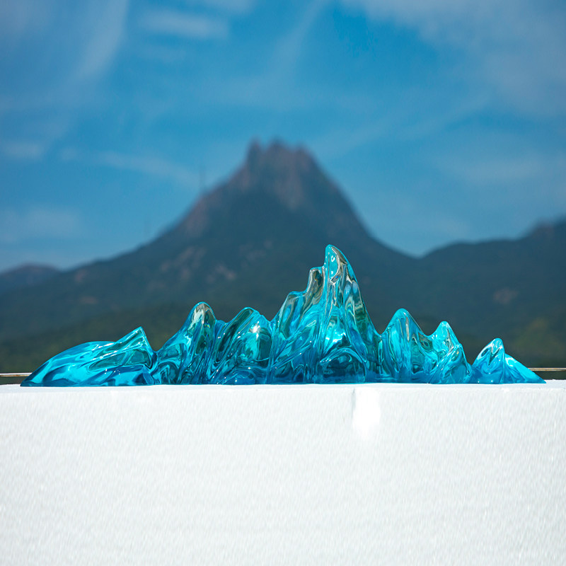 Blue Fake Mountain Transparent Pendulum piece New Chinese living room Xuanguan Aisle Clubhouse Dining Hall Decoration Home Teahouse Artwork