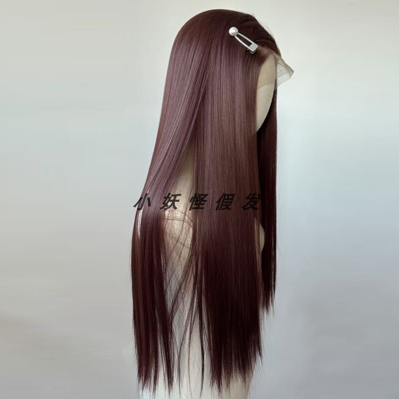 Grape Red-Brown Lace Front Synthetic High-Temperature Fiber Whitening Wig Realistic Natural European and American Long Straight Hair Full Wig Set Grape Red-Brown Lace Front Synthetic High-Temperature Fiber Whitening Wig Realistic Natural European and American Long Straight Hair Full Wig Set