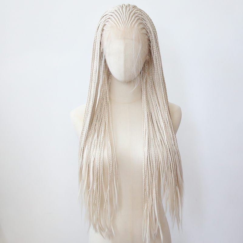Milky White Dreadlocks Lace Front Synthetic High-Temperature Fiber Wig European and American Platinum Blonde Long Three-Strand Braids Full Wig Set