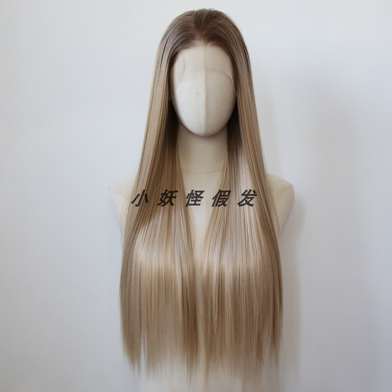 Dark Brown Gradient Light Brown Honey Gold Front Lace European and American Style Blonde High-Temperature Fiber Realistic Full Wig Set