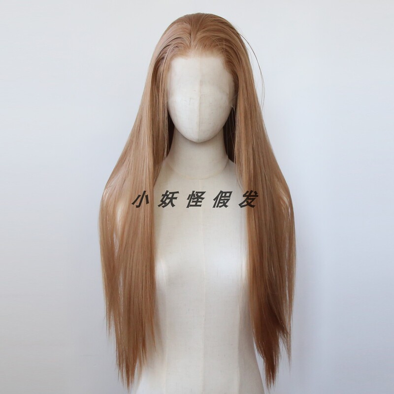 Strawberry Gold Lace Synthetic Fiber Large Lace Sweet Brown High-Temperature Fiber Wig Natural European and American Long Straight Hair Full Wig Set Strawberry Gold Lace Synthetic Fiber Large Lace Sweet Brown High-Temperature Fiber Wig Natural European and American Long Straight Hair Full Wig Set