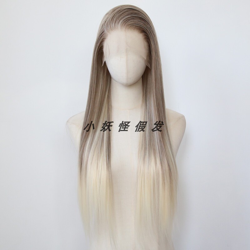 Parisian Dyed Gradient Golden Lace Front High-Temperature Fiber European and American Style Full Head Wig, Naturally Brightening Full Wig Set