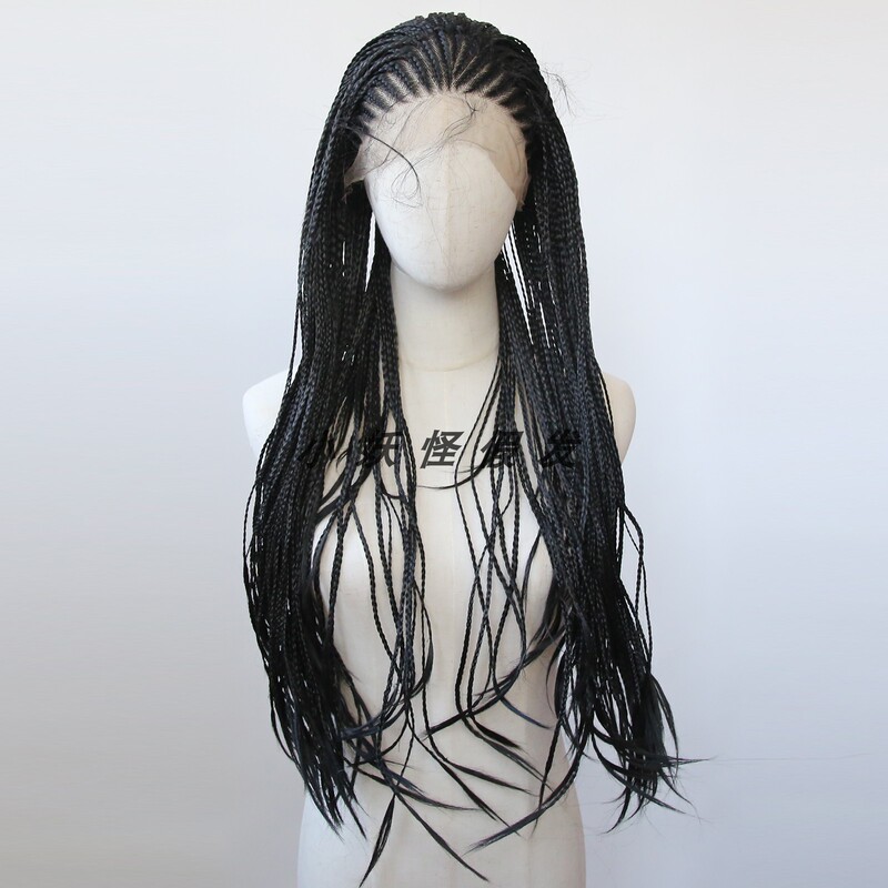 Black Dreadlocks Lace Front Synthetic High-Temperature Fiber Wig Natural European and American Long Three-Strand Braid Full Wig Set