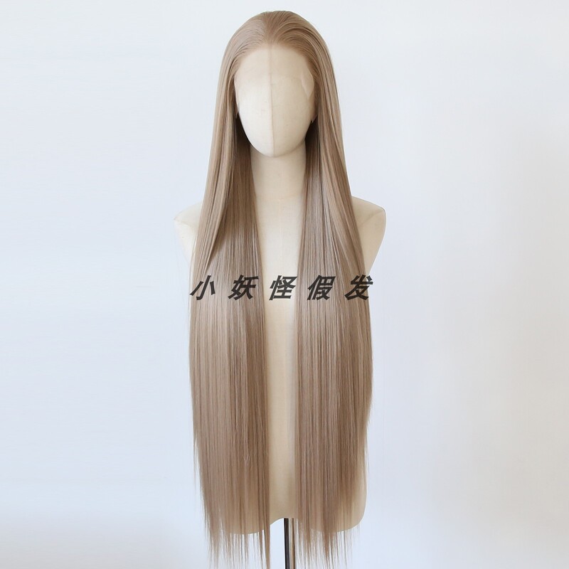 1m Long Honey Golden Brown Front Lace Full Wig Light Brown Cos Extra Long Straight Hair High Temperature Fiber Full Wig Set